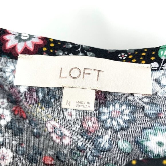 Loft Floral Long Sleeve Blouse Black/Red/White/Green Size Medium - Picture 2 of 4